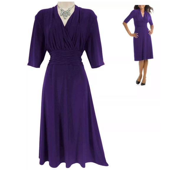 Evan Picone Dresses & Skirts - 14W 1X▪️PURPLE RUCHED WAIST MIDI DRESS Plus Size